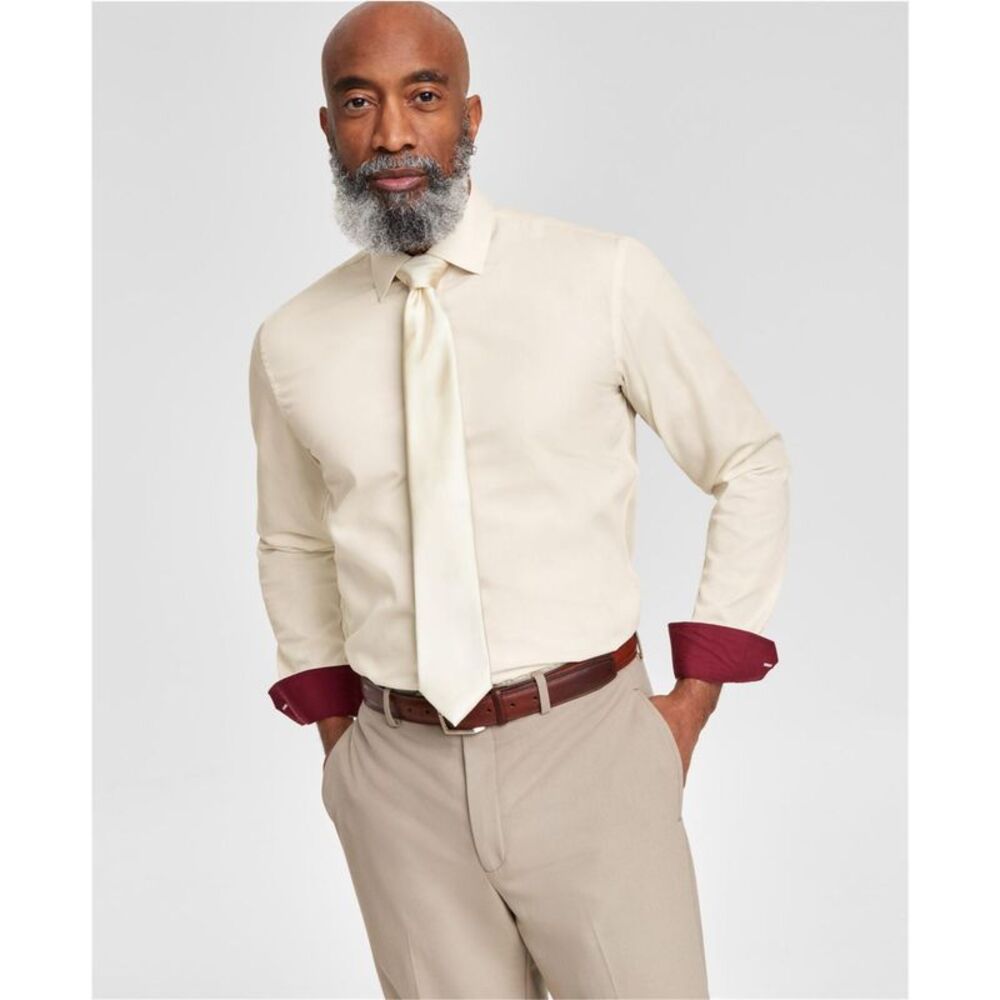 Tayion Collection Mens Creme Button Down Dress Shirt, , 15-15.5 Neck, DM